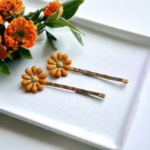 Orange Enamel Wildflower Hair Pin Floral Boho Nature Inspired Flower Accessories